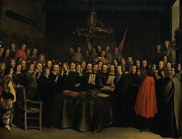 Ratification of the Peace of Munster between Spain and the Dutch Republic in the town hall of Munster, 15 May 1648.